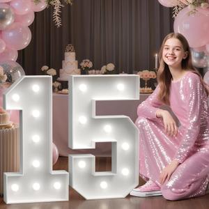 Large Marquee Numbers 15th-Birthday Decorations: 2.3FT Light-up Number Sign 15 Birthday Decor for Boys Girls Quinceanera Fifteen Years Old Party Decor Anniversary Fiesta Mosaic Balloon Cool Lights