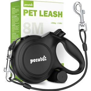 26ft Dog Leash Retractable with Chew Proof Extender, Upgraded Heavy Duty Retractable Dog Leash with Poop Bag Holder,Anti-Slip Grip, Reflective Leashes for Medium Large Pets 33lbs-110lbs (Black)