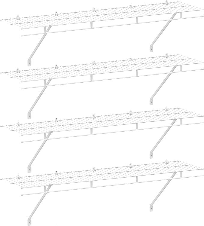 HAUSHOF 4 Pack Closet Shelves Wall Mounted, 4 ft x 12 in Wire Shelf Kit
White Wire Closet Shelving for Closet, Laundry Room, Bedroom, Living Room, Pantry Organization and Storage