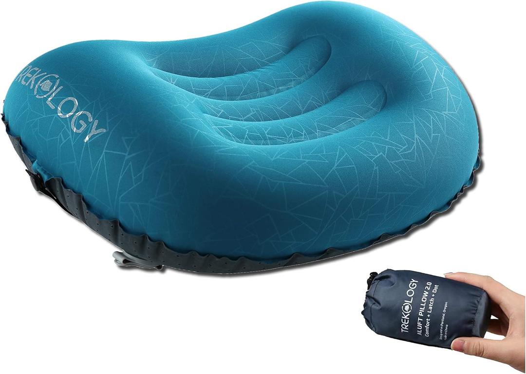 TREKOLOGY Ultralight Inflatable Camping Travel Pillow - ALUFT 2.0 Compressible, Compact, Comfortable, Ergonomic Inflating Pillows for Neck & Lumbar Support While Camp, Hiking, Backpacking