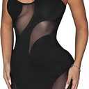 Floerns Women's Contrast Mesh Cut Out Tank Dress Sleeveless Y2k Bodycon Mini Dresses S