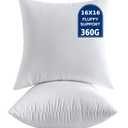 16 x 16 Throw Pillow Inserts Pack of 2 Small White Decorative Square Pillows for Couch Bed Sofa Cushion Sham Stuffer Indoor