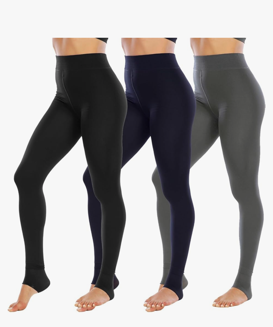 NORMOV Winter Warm Fleece Lined Leggings Women, Thick Thermal Velvet Tights S/M Pack of 3 (Black/Navy/Grey)