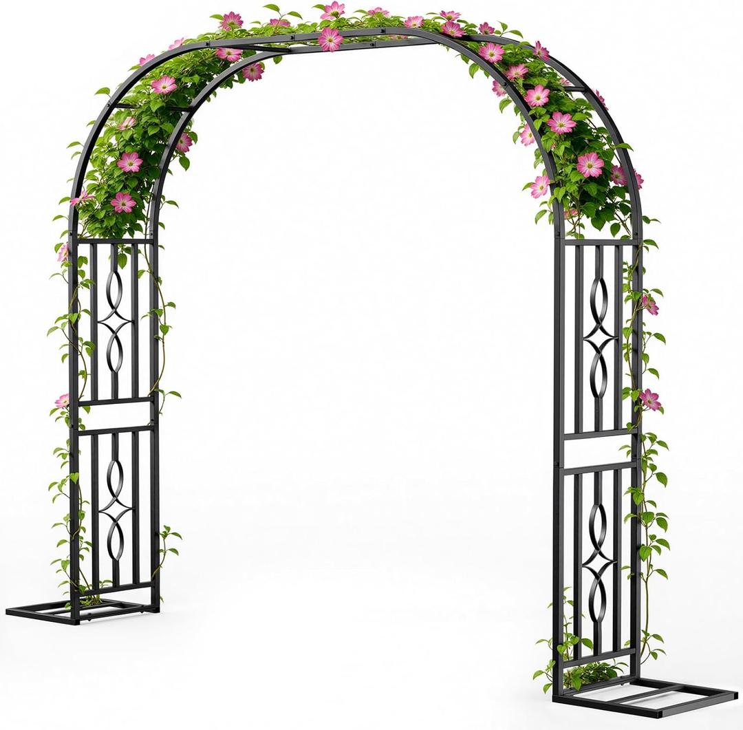 7 x Metal Garden Arch, Heavy Duty Garden Trellis for Climbing Plants, with Enlarged Base for Stability, Ideal for Wedding Arches & Party Decorations, 87" W x 87" H
