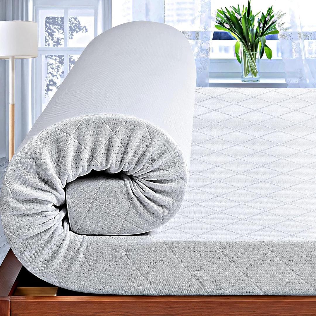 3 Inch Cooling Memory Foam Mattress Topper Queen, High Density Foam Bed Topper with Washable Removable Bamboo Cover, Organic, Hypoallergenic, Oeko-TEX Queen Size Mattress Toppers