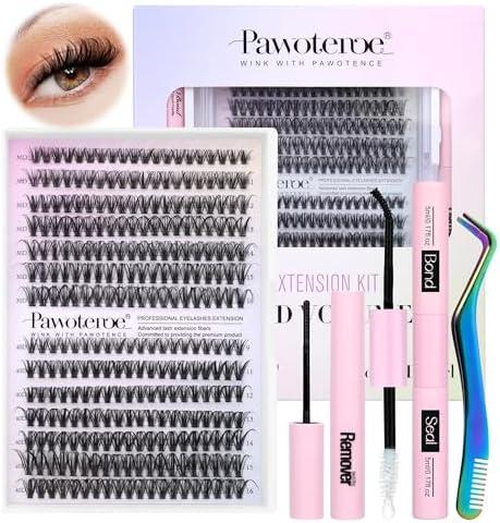 Pawotence Lash Extension Kit DIY 280pcs Individual Lash Clusters Kit 30D 40D Cluster Eyelash Extensions Kit with Lash Bond and Seal, Lash Remover, Lash Tweezers for Self Use (30D&40D, 9-16mm, All Kit)