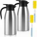 2 Pcs 68 OZ Insulated Coffee Carafe  Thermal Stainless Steel Carafe for Hot Liquids | Double Wall Coffee Thermos Dispenser with Cleaning Brushes  Keep 12H Hot & 24H Cold