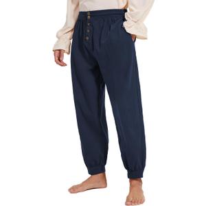 Pirate Pants for Men, Halloween Pirate Costume, Renaissance Costume Medieval Pants,100% Cotton Ren Faire Viking Gothic Trousers (XX-Large, Navy Blue)