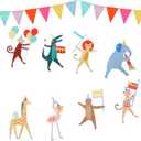 Fullhawl Animal Parade Party Banner with 12 Pcs Colorful Pennant Banner Flag, 10' Strand Including Excess Cord Animal Birthday Party Hanging Garland Decorations Baby Showers Supplies