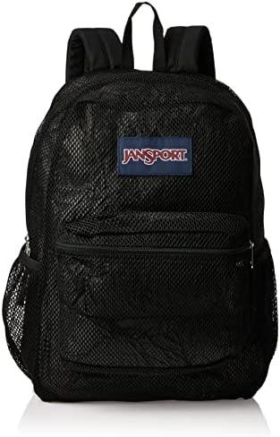 JanSport Eco Mesh Backpack, Red Tape, 17” x 12.5” x 6” - Large Semi-Transparent Bag for Adults with Laptop Sleeve, Padded Back Panel, Black