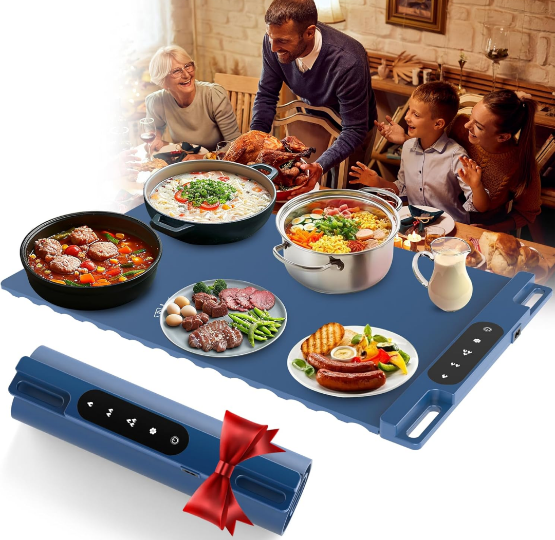 Food Warming Mat - Silicone Electric Warming Tray for Buffets Party, Rollable & Foldable Food Heating Mat Countertop, 3 Temps Settings, Auto Shut-Off, Ideal for Gatherings, Parties, X Large Size