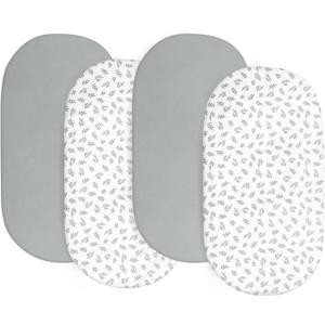 Baby Bassinet Sheets 4 Pack Compatible with 4moms Mamaroo, Regalo, and Chicco Close to You Baby Bassinet, Ultra Soft & Skin-Friendly, Grey