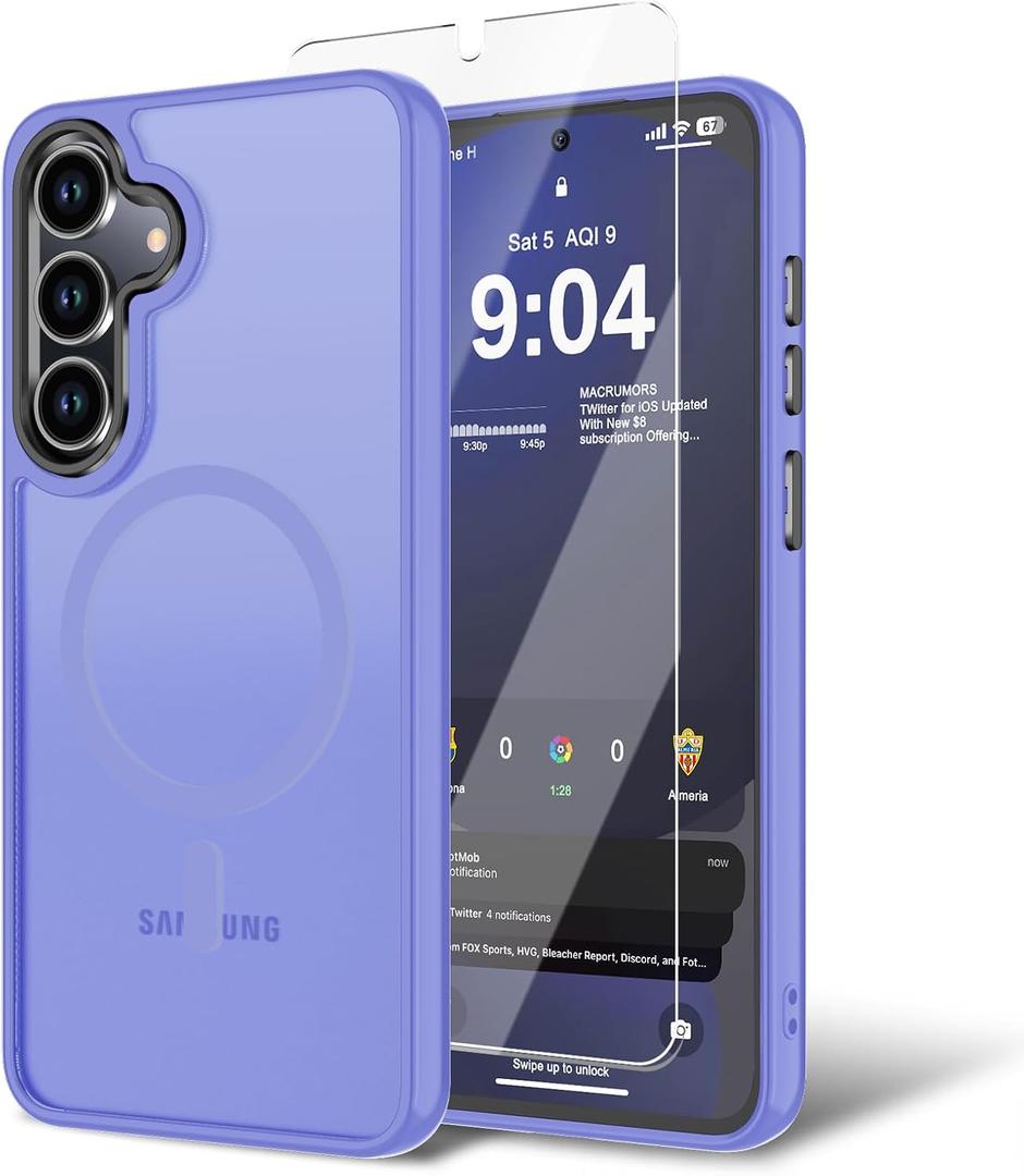 for Samsung Galaxy S25 FE Case with Screen Protector, [Compatible with Magsafe] Ultra Slim Translucent Matte Shockproof Protection Phone Cover-Light Purple
