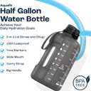 AQUAFIT Half Gallon Water Bottle with Time Marker - Straw & Chug Lid - BPA Free Gym Water Bottle with Straw - Big Gallon Jug (Gray, 64 oz - 2in1 Lid)