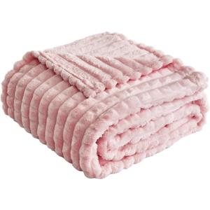 FY FIBER HOUSE Throw Blanket for Couch Soft Warm Fuzzy Twin Size Blankets for Sofa All Season Use, 60x80 Inches, Pink