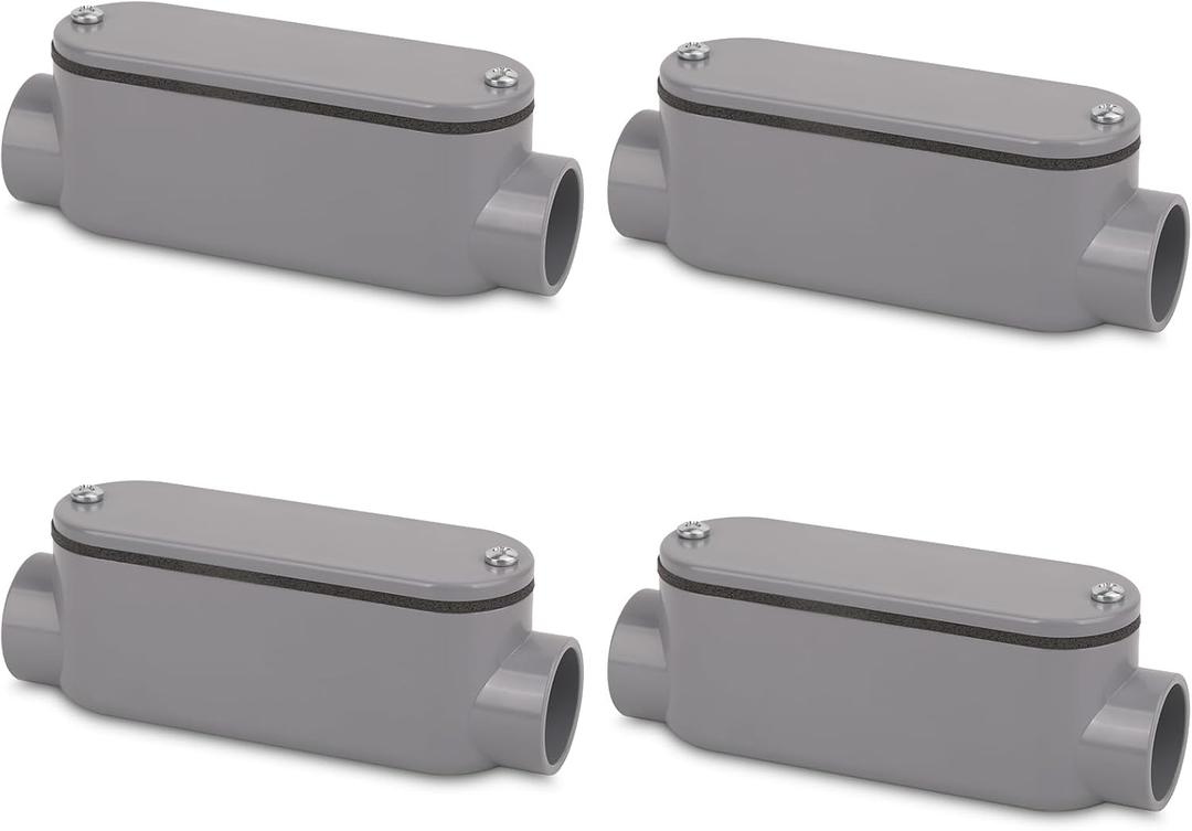 4Pack 3/4 Inch Rigid PVC Conduit Body Type C, Slip x Slip PVC Conduit Bodies C Type with Cover and Gasket, Gray