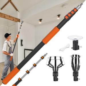 Buyplus 26FT Reach Light Bulb Changer for High Ceilings with 5-20FT Telescopic Extension Pole, Easy Flip-Tab Lock Bulb Changing Pole Extension with Basket and Suction Cup for Recessed Lights