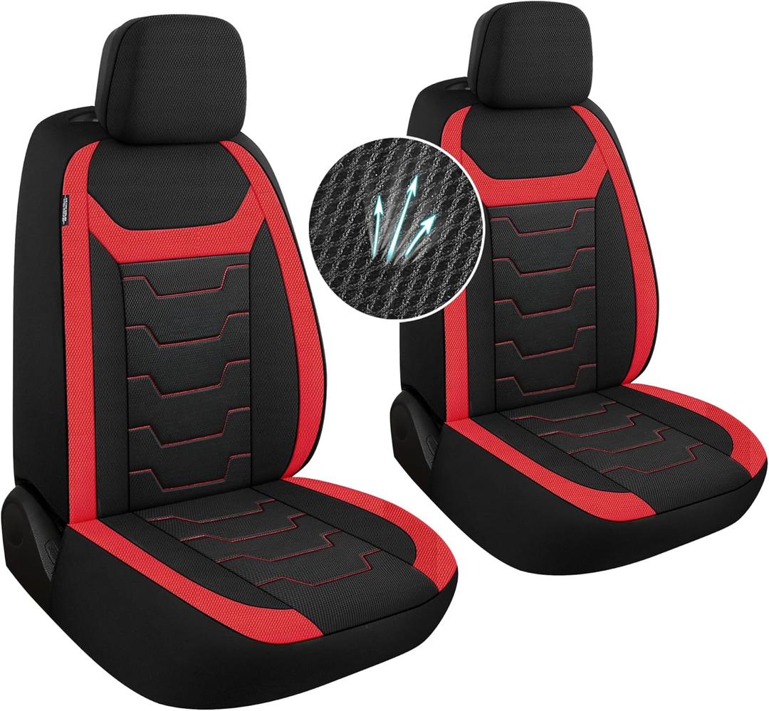 Breathable Car Seat Covers 2 Front Set, 3D Air-Mesh Seat Covers for Cars, Airbag Compatible Car Interior Covers Universal for Most Cars Sedan Truck SUV(Black/Red)