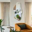 Irregular Wall Mirror, 40"x17.7" Gold Asymmetrical Frameless Mirror, Modern Organic Shaped Mirrors for Living Room Bedroom Hallway Entryway, Horizontal or Vertical Hanging