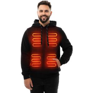 HENNCHEE Heated Hoodies for Men Women with 12V 16000mAh Battery Pack, Heated Pullover Unisex Hooded Heating Sweatshirt Jacket (Black, Large)