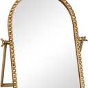 Vintage Desk Makeup Mirror, 11.8" L x 7.9" W Antique Gold Vanity Table Mirror, Metal Framed Arched Small Standing Mirrors with Beaded, 360 Adjustable Rotation for Tabletop, Bedroom