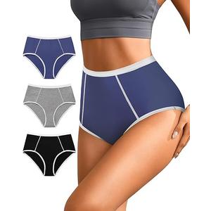 K-CHEONY Womens Underwear High Waisted Cotton Panties Full Coverage Soft Stretch Breathable Ladies Briefs 3 Pack, Medium
