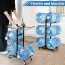 5 Gallon Water Jug Holder with 4 Wheels, Movable Heavy Duty Foldable Water Jug Stand 3-Tier 5 Gallon Water Bottle Holder Water Cooler Jug Storage Rack for 6 Bottles(Black)