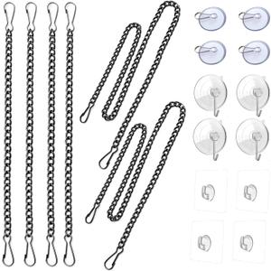 Stained Glass Window Hanging Chain Kit with Suction Cup Hooks, Black Picture Hanging Chain Sunshine Catcher Metal Nickel Plating Stained Glass Window Panels 10 Inch and 20 Inch