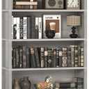 TVU 6 Tiers Wooden Bookshelf, 77.2" Tall Farmhouse Style Open Bookcase, 31.5" Wide Standing Book Shelf with Storage for Study Room, Living Room, Gray, 10.6" D x 31.5" W x 77.2" H