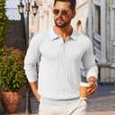 COOFANDY Men's Knit Polo Sweater Long Sleeve Quarter Button Polo Shirts Casual Ribbed Collared Shirt Golf Pullover Sweaters, M