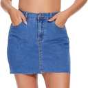 VIPONES Women Denim Skirt High Waist Raw Hem Stretch Ripped Casual Mini Jean Skirts (Blue)