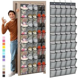 Windyun 40 Over the Door Shoe Organizer Large Mesh Pocket Hanging Shoe Rack for Closet Gray Nonslip Behind Door Storage Holder Back to School Organizer for Dorm Room College Classroom Storage