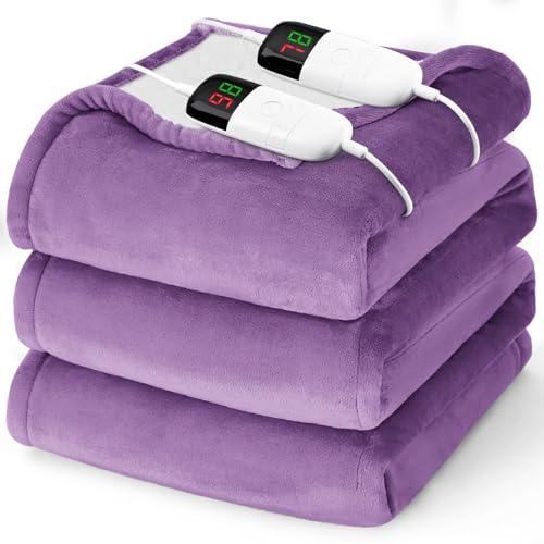 Heated Electric Blanket King Size - 90" x 100" Heating Blanket with Dual Control, 10 Heating Levels & 8 Hours Auto Off, Soft Warm Flannel Blanket, Christmas Birthday Gifts for Senior Grandma