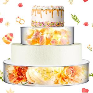 Sunnyray 2 Pcs Acrylic Cake Stands for Dessert Table Clear Fillable Cake Riser Cupcake Tier with LED Strings for Birthday Wedding Holiday Party Display(6'', 10'')
