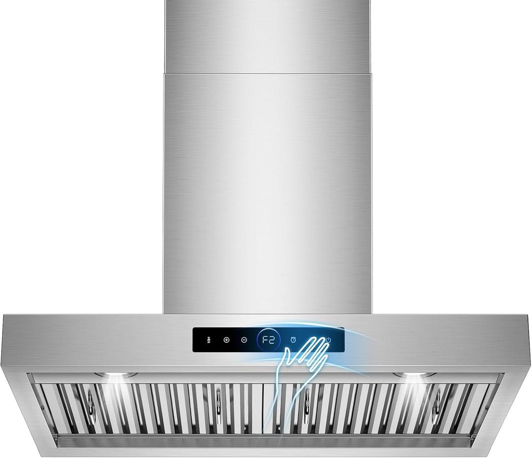 30 inch Range Hood Wall Mount, 1200 CFM with 4-Speed Gesture Sensing & Touch Control, Stainless Steel Ducted Kitchen Stove Vent Hoods with 2 LED Lights, Time Setting, Dishwasher-Safe Baffle Filters