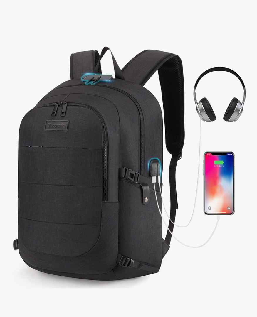 Tzowla Travel Laptop Backpack Water Resistant Anti-Theft Bag with USB Charging Port and Lock 15.6 Inch Computer Business Backpacks for Women Men Work College Gift,Casual Daypack