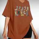 Women's Western Cowboy Shirts Vintage Rodeo Graphic Oversized Tops Country Music Tees Short Sleeve Cowgirl T-Shirt (Orange, L)