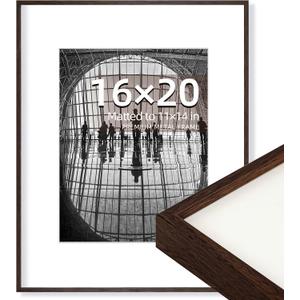 OUZUGIE 16X20 Picture Frame,Display Poster 11X14 With Mat or 16X20 Without Mat,Walnut Aluminum Poster Frames with Premium Acrylic,Photo Frames with Strong Corner for Gallery Wall and Tabletop