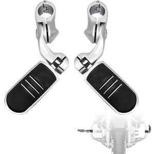 FOVPLUE 1.25" Highway Footpegs,Short Angled Adjustable Highway Pegs w/Mount for Harley Touring Street Glide Electra Glide Road King Softail CVO Dyna Trike VRSC Sportster w/1-1/4" Engine Guard,Chrome#3