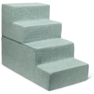 Best Pet Supplies Dog Stairs & Steps - Foam Steps for Small Dogs & Cats, Non-Slip Indoor Balanced Pet Step Support, Dog Ramp, No Assembly, Pale Teal, Foldable 4-Step (22-inch Height)