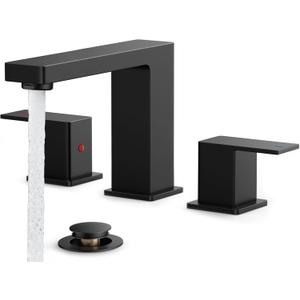 FORIOUS Black Bathroom Faucet 3 Hole, Matte Black Bathroom Sink Faucet 8 Inch Widespread, 2 Handle for Restroom Sink with Pop Up Drain, CUPC Supply Hose and Spare Water Saving Aerator, Vanity 3 Holes