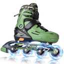 2PM SPORTS Kids Inline Skates Boys Ages 4-8 8-12 4-7 7-12 10-12 with Light Up Wheels, Adjustable Blades Roller Skates for Boys Beginner Youth Indoor Outdoor Size 11C 1 2 3 4 5 6 7 Camouflage Green, S