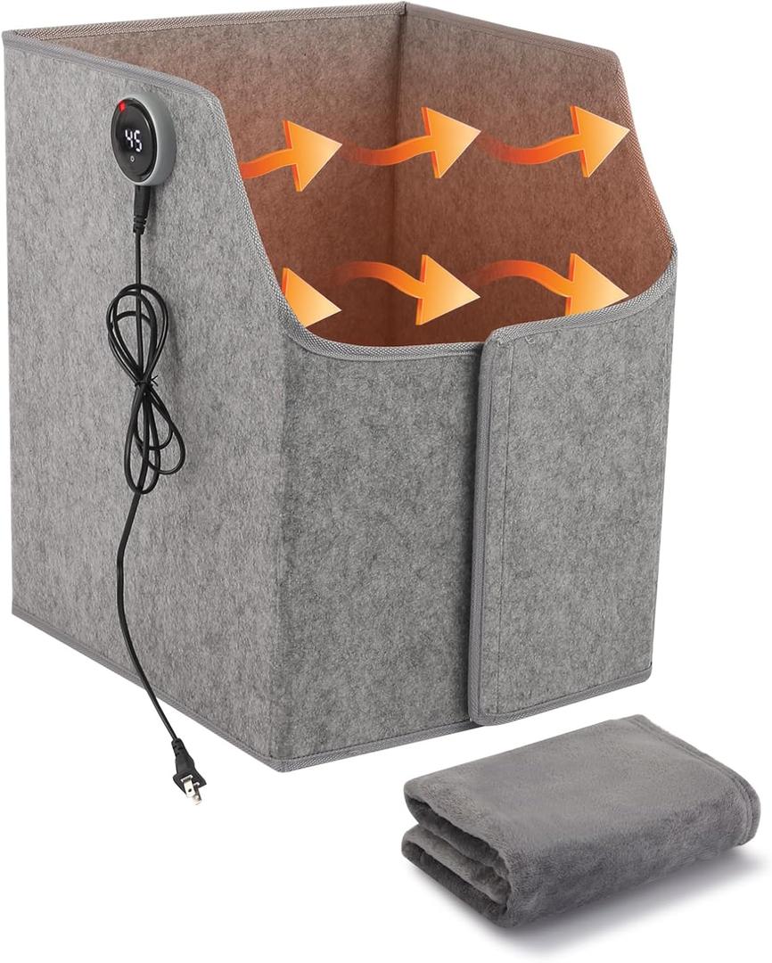 Under Desk Heater with Blanket, Foldable Space Heater with Timer & Thermostat, Electric Foot Warmer for Indoor Use, Quiet & Small Space Foot Warmer for Office & Home, 5-Fold