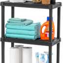 IRIS USA 3-Shelf Light Duty Plastic Storage Shelves, 150lb Capacity, 33"H x 24"W x 12"D, Medium Modular Shelving Unit Storage Organizer for Garage, Home, Bathroom & Laundry, Storage Rack - Black
