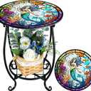 Cinnvoice Outdoor Side Table Round Small Mosaic Patio Accent Indoor End Plant Coffee Tea Table for Yard Patio Porch Garden Living Room, Bedroom(Mermaid Style,14 Inch)