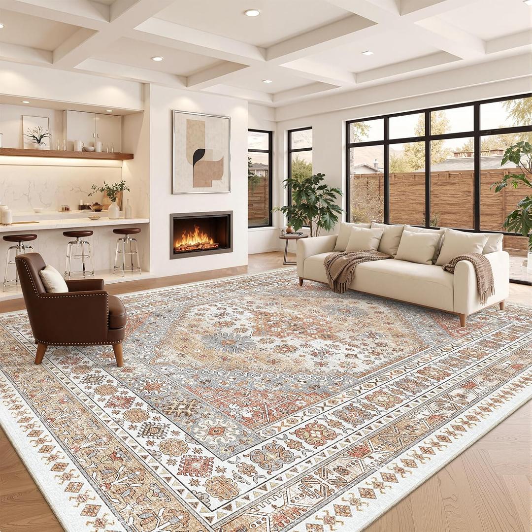 zesthome 12x15 Area Rugs, Large Washable Rug, Ultra-Thin Stain Resistant Rugs for Living Room, Bedroom, Non-Slip Backing Home Decor Area Rug (Orange,12'x15')