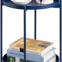 HollyHOME 2-Tier Round Side Table, Outdoor Small Folding Accent Stand with Removable Tray, Anti-Rust Metal Asional Table for Balcony Patio Living Room, Nightstand for Bedroom(Navy Blue)