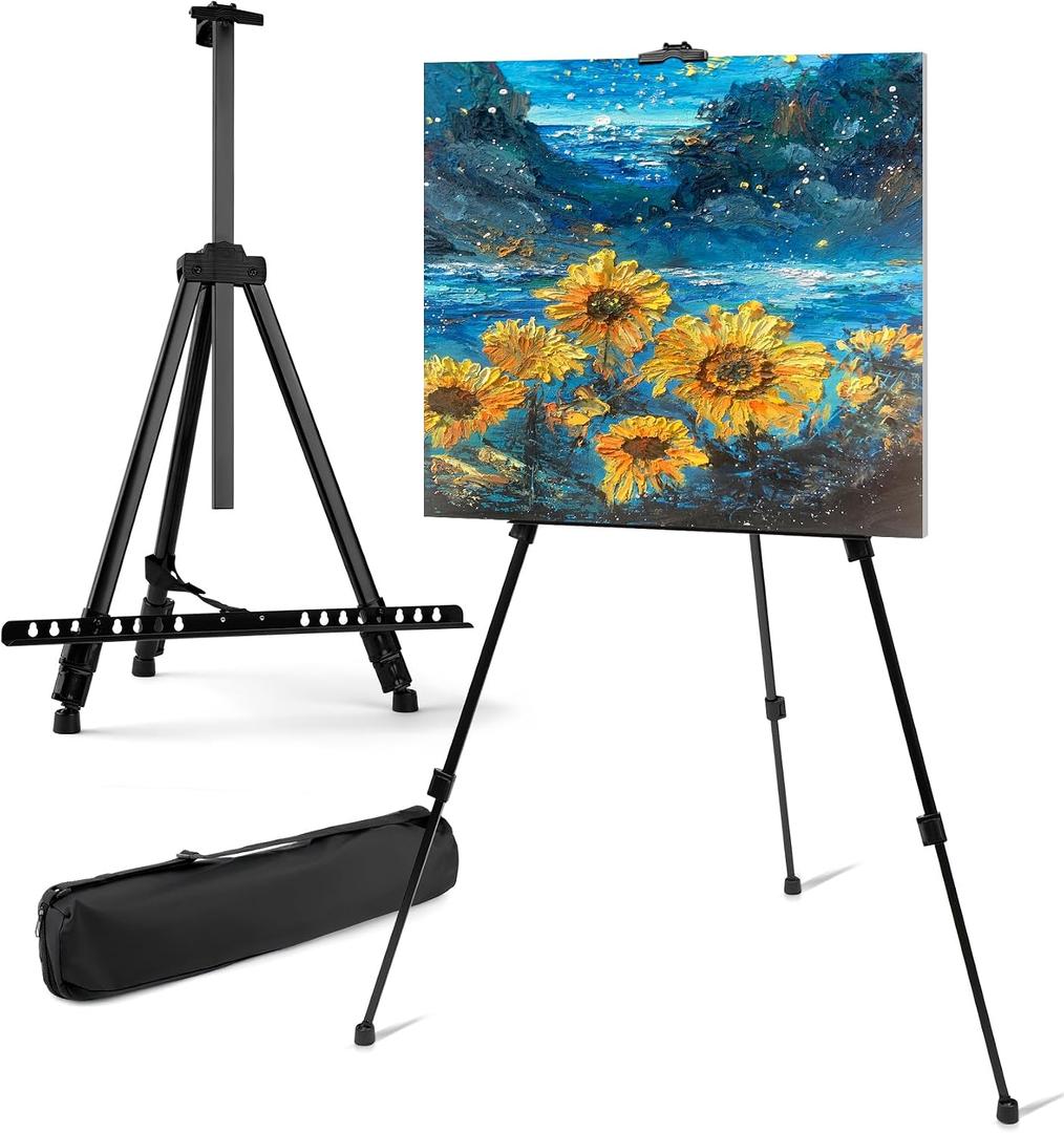 Art Painting Artist Easel Stand, Portable Adjustable Easels with Carry Bag,Tripod Display Easel Height from 17 to 63 Inch for Table-Top/Floor Displaying and Wedding Signs, Black