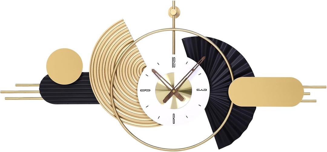39x18 Inch Modern Decorative Wall Clock Battery Operated, Unique Silent Non-Ticking Large Clocks for Living Room, Kitchen, Bedroom, Office Abstract Design Timepiece
