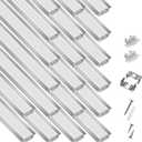20-Pack 6.6ft/2Meter Silver Recessed LED Aluminum Channel for LED Strip Lights Diffuser Channel with Milky Cover End Caps and Mounting Clips, Flush Mounted LED Track for Ceiling Under Cabinet Closet.